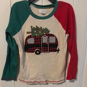 Kids Holiday Camper Shirt - Red, Green, and Cream mud pie